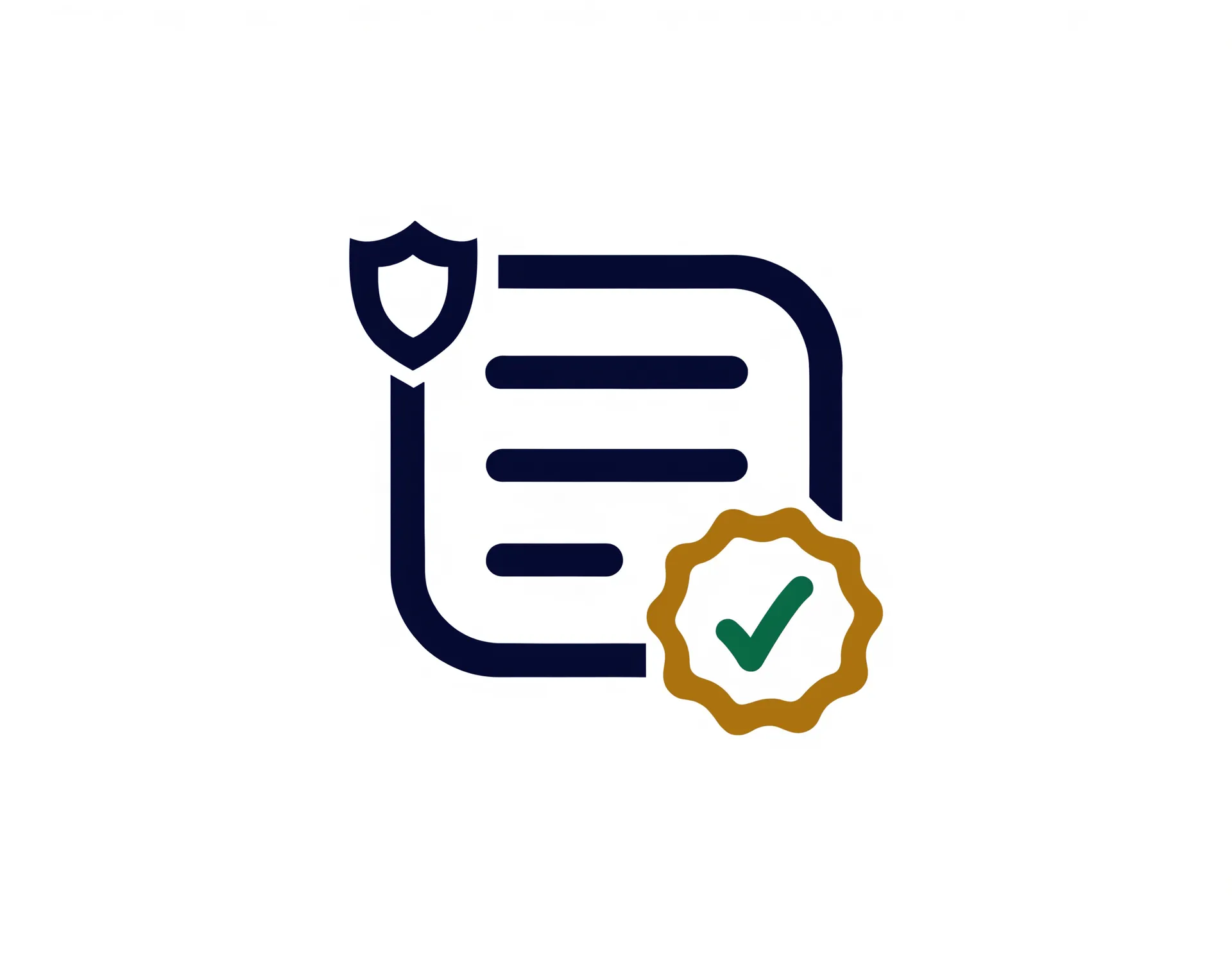 Iconographic line glyph of a police phone-script: a navy outline document with a sheriff shield badge, a brass scalloped seal, and a verdict-green checkmark.
